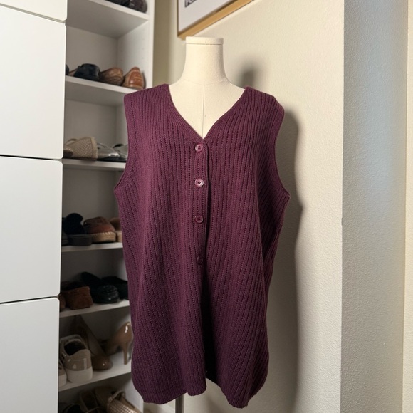 Vintage Roaman’s Red Wine Knit Button-Down Women's Vest Size Large - Picture 1 of 4
